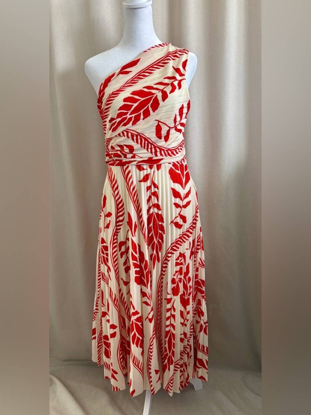 H&M One-Shoulder Pleated Midi Dress | M